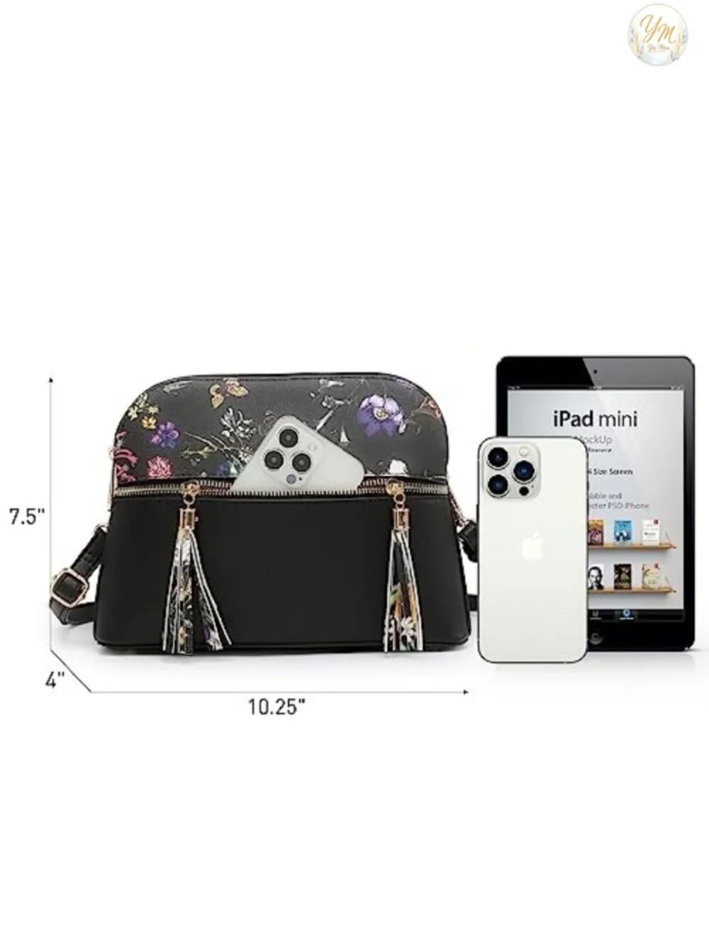 Vegan Leather Crossbody Bag with Tassel Zipper Pocket Multi Pockets Travel
